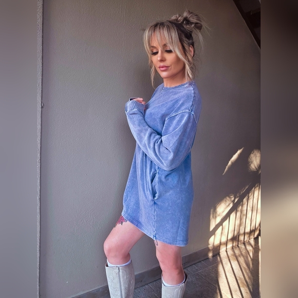 Indigo Pocket Sweatshirt Dress - Picture 7 of 8